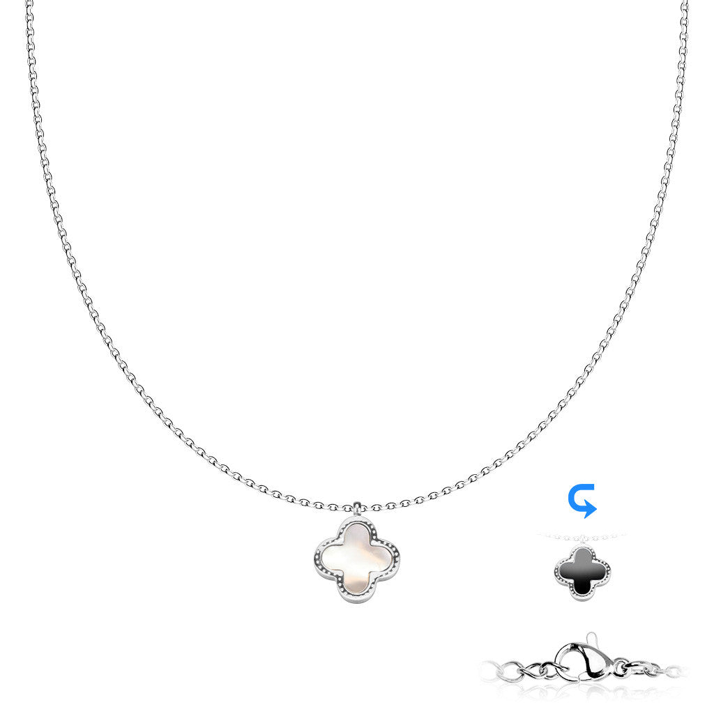 Collier trèfle noir double face