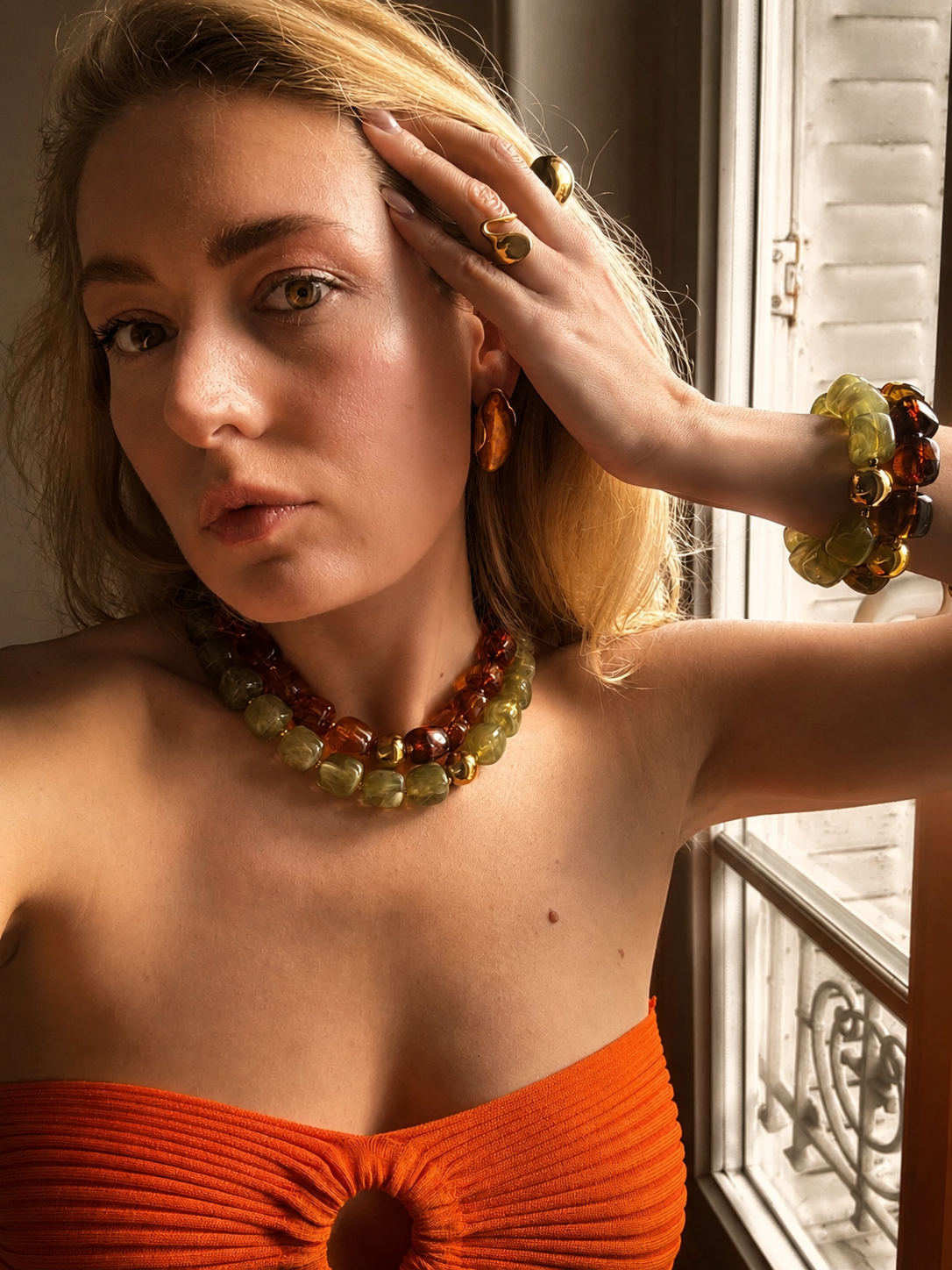 Collier Verde acrylique et acier inoxydable doré
