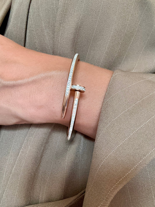 Bracelet clou avec zircons en acier inoxydable