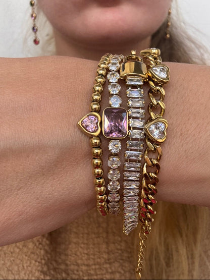 Bracelet Alma en acier inoxydable doré avec cœur rose