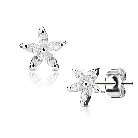 Boucles d’oreilles puces fleur en acier inoxydable