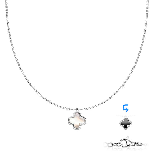 Collier trèfle noir double face