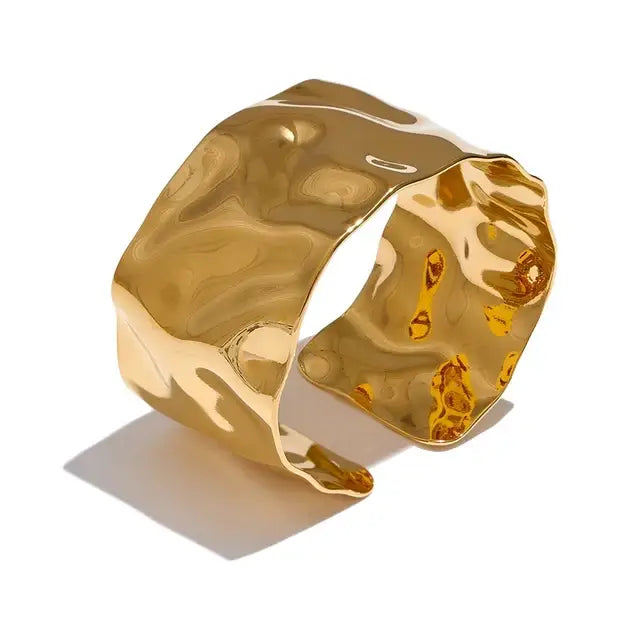 Bracelet manchette Illusion en acier inoxydable doré