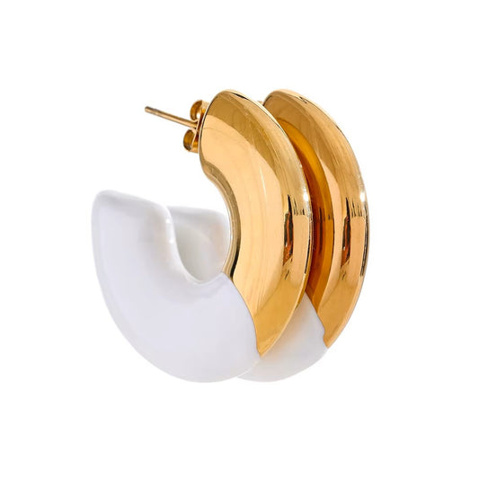 Boucles d’oreilles ores à l’émail blanc en acier inoxydable