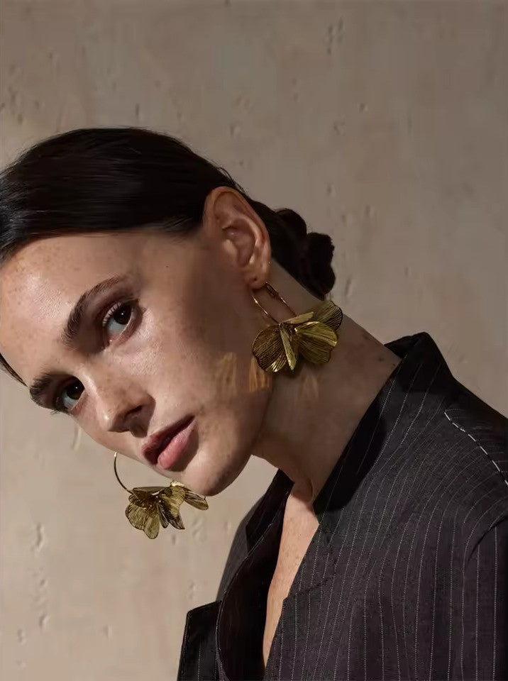 Boucles d’oreilles pendantes Fleur en acier inoxydable