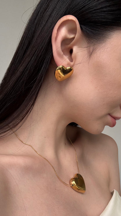 Collier Massive Heart en acier inoxydable doré
