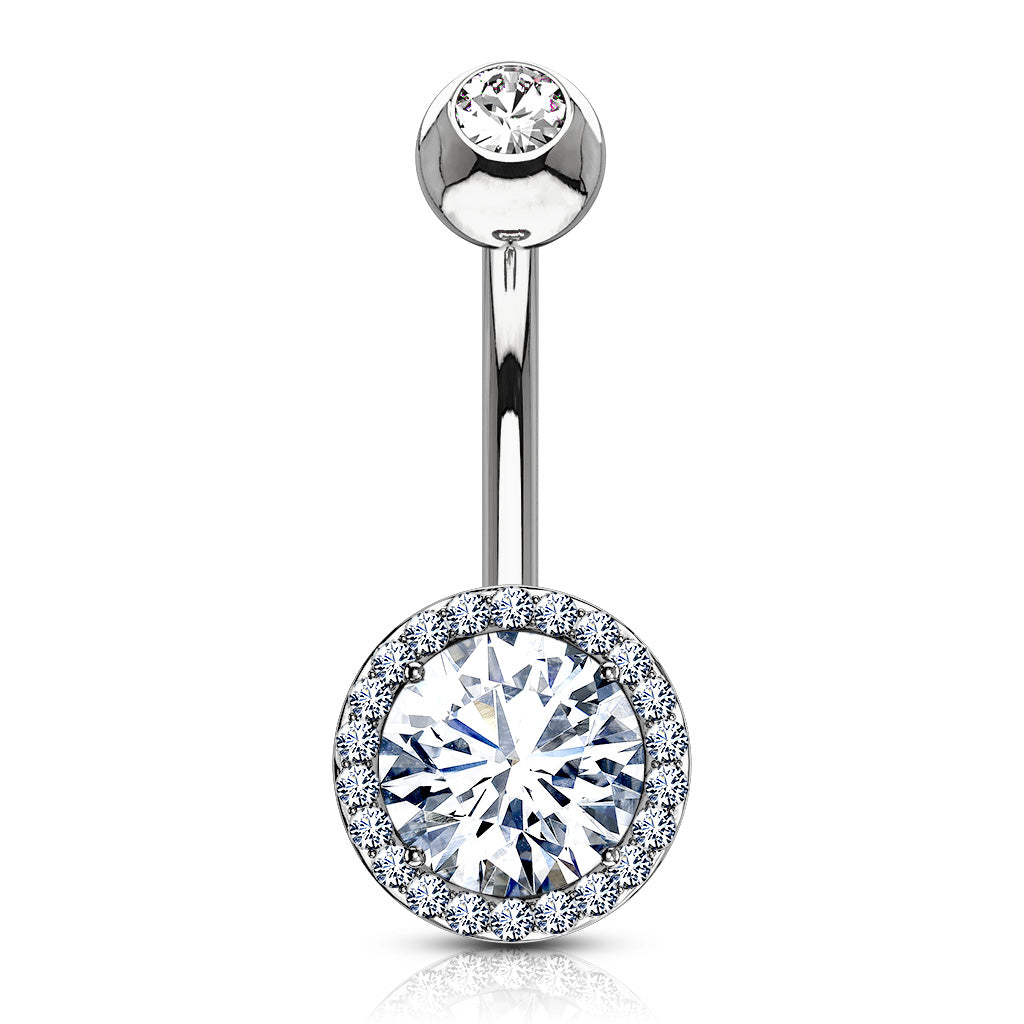 Piercing nombril Halo en acier inoxydable doré et zircon