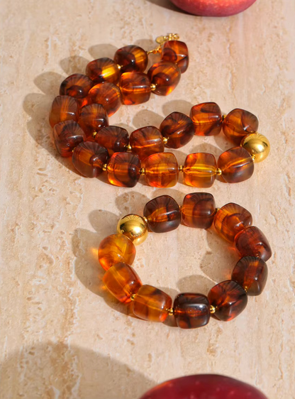 Bracelet Ambre en résine et acier inoxydable doré