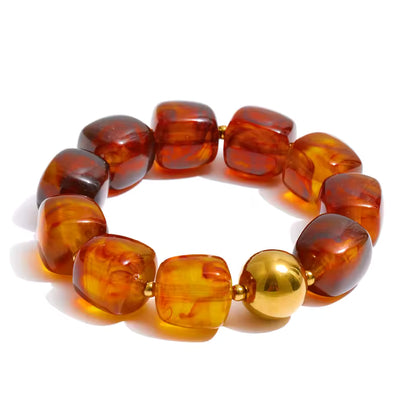 Bracelet Ambre en résine et acier inoxydable doré